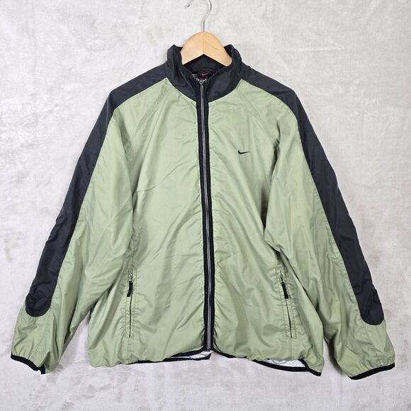 Vintage Nike Windbreaker Jacket XL Olive Green Spellout Zip Black Label - Picture 2 of 16